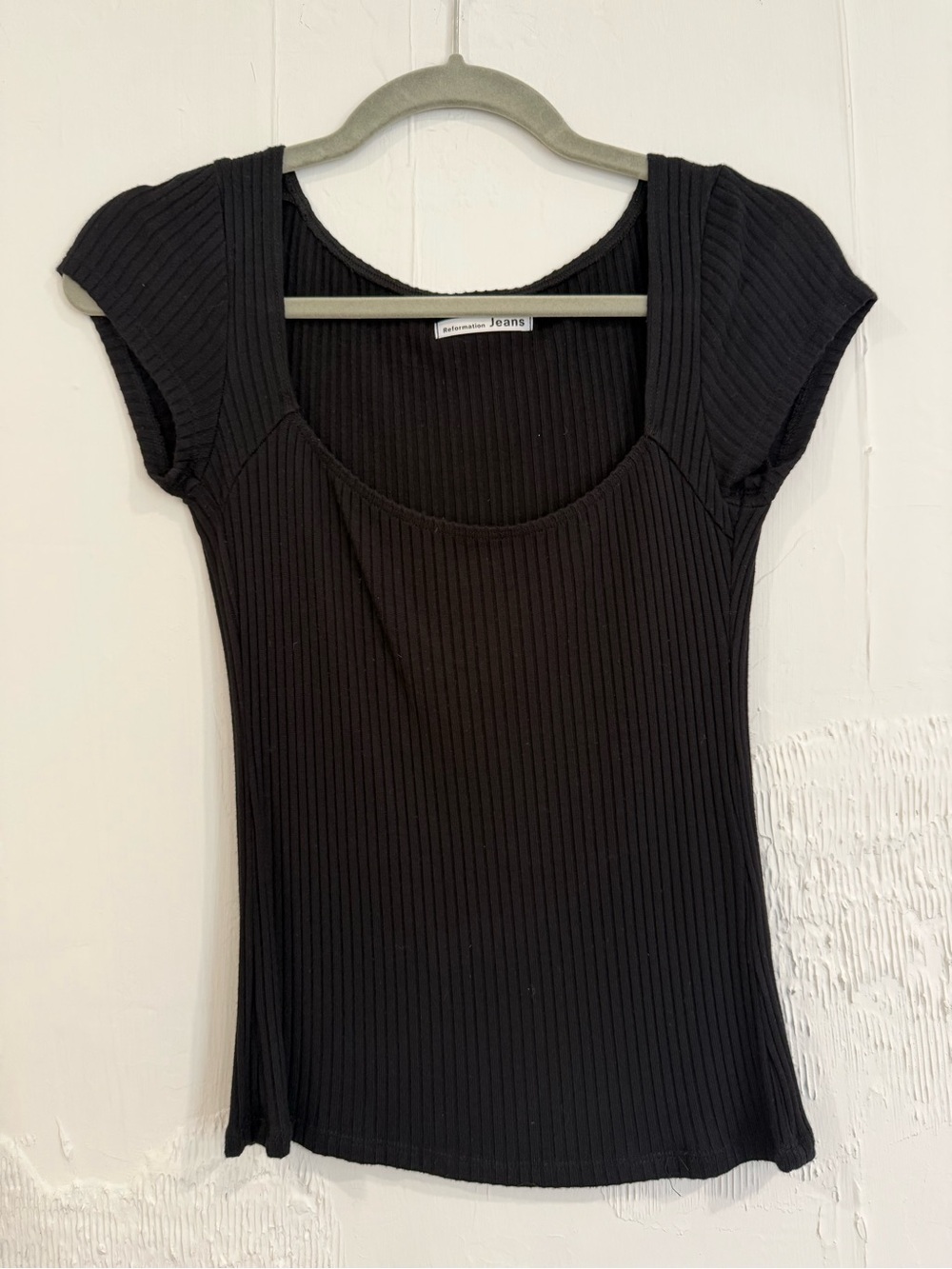 Reformation Black Ribbed Scoop Tee